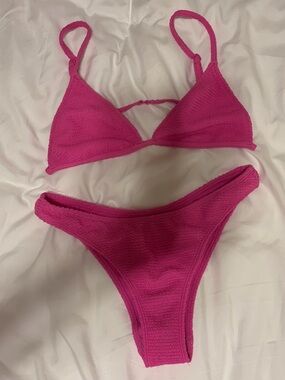 La Hearts Hot Pink Textured Triangle Bikini Set